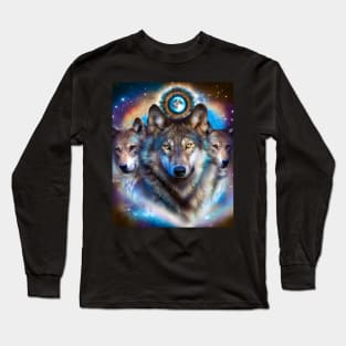 Cosmic Space Wolf Wolves Pack Moon Long Sleeve T-Shirt